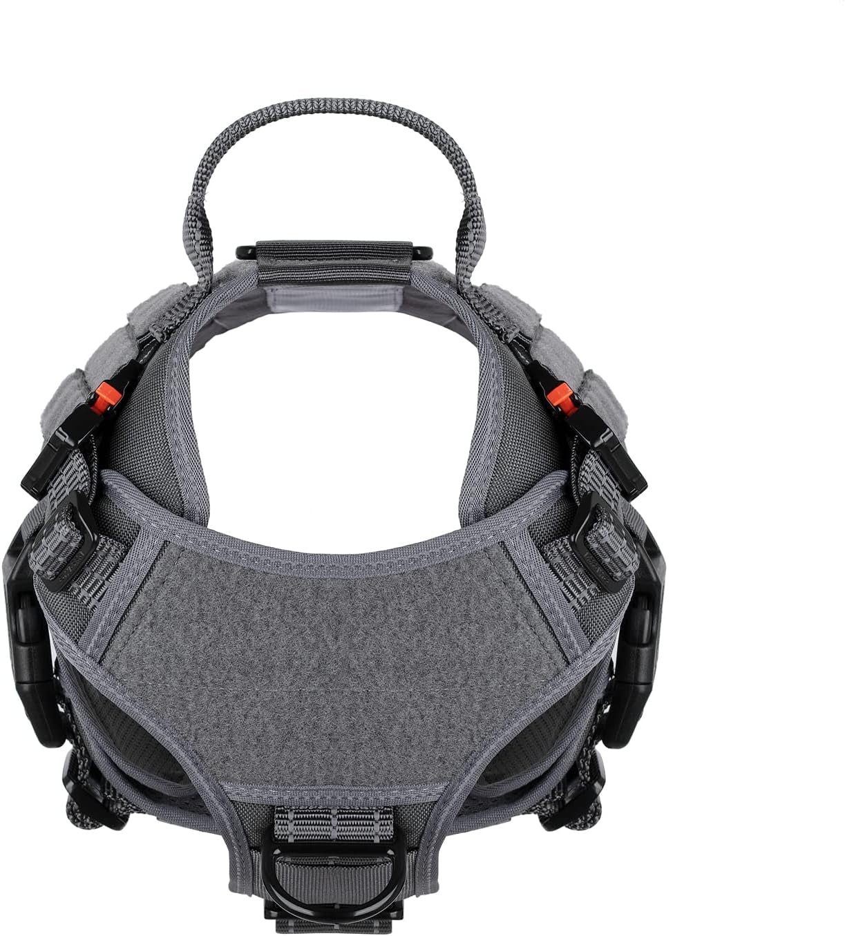Tactical Dog Harness, Medium Size,2X Metal Buckle,Working Dog MOLLE Vest with Handle,No Pulling Front Leash Clip,Hook and Loop Panel (Grey,M (Pack of 1))